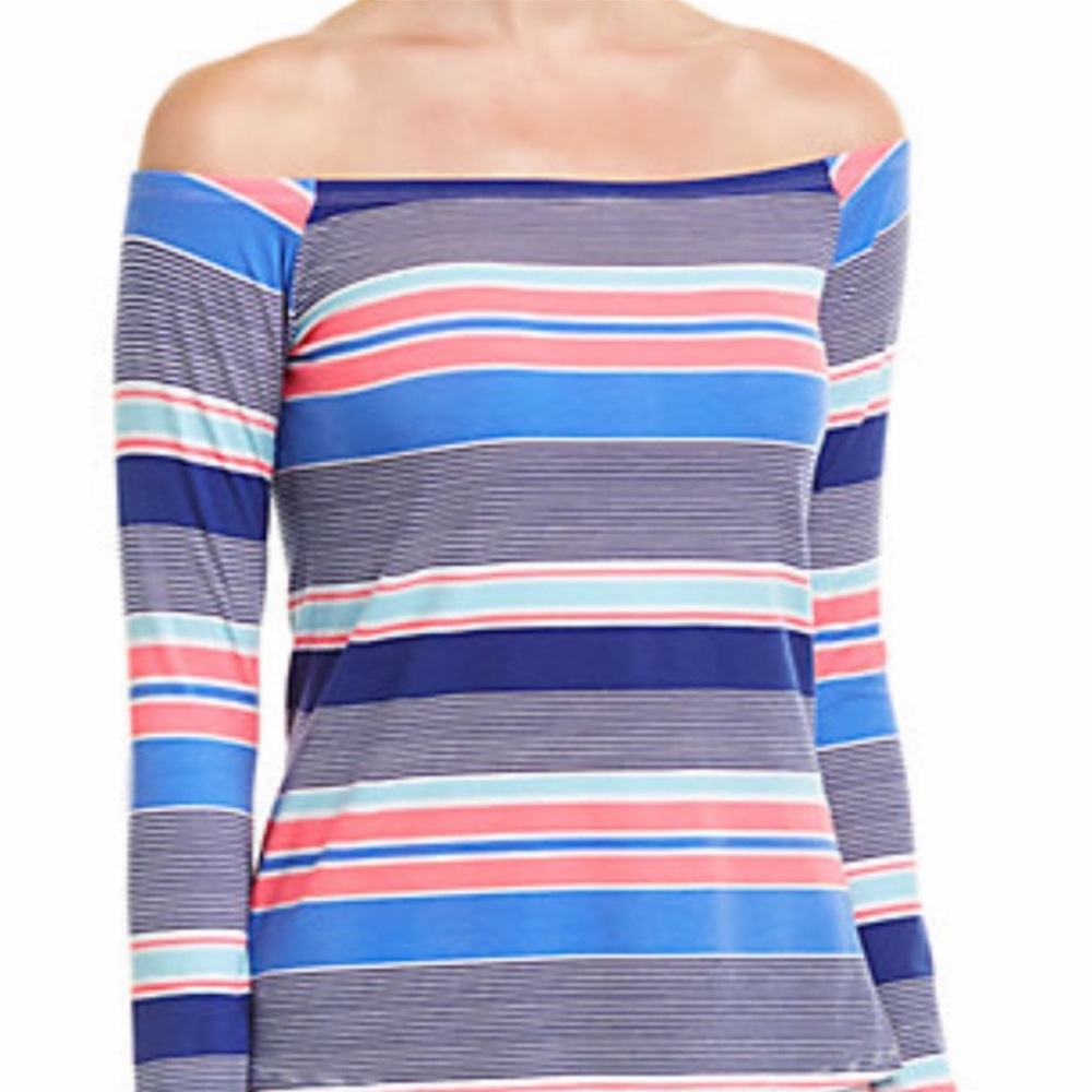 Lilly Pulitzer Aurelia off the shoulder striped top.